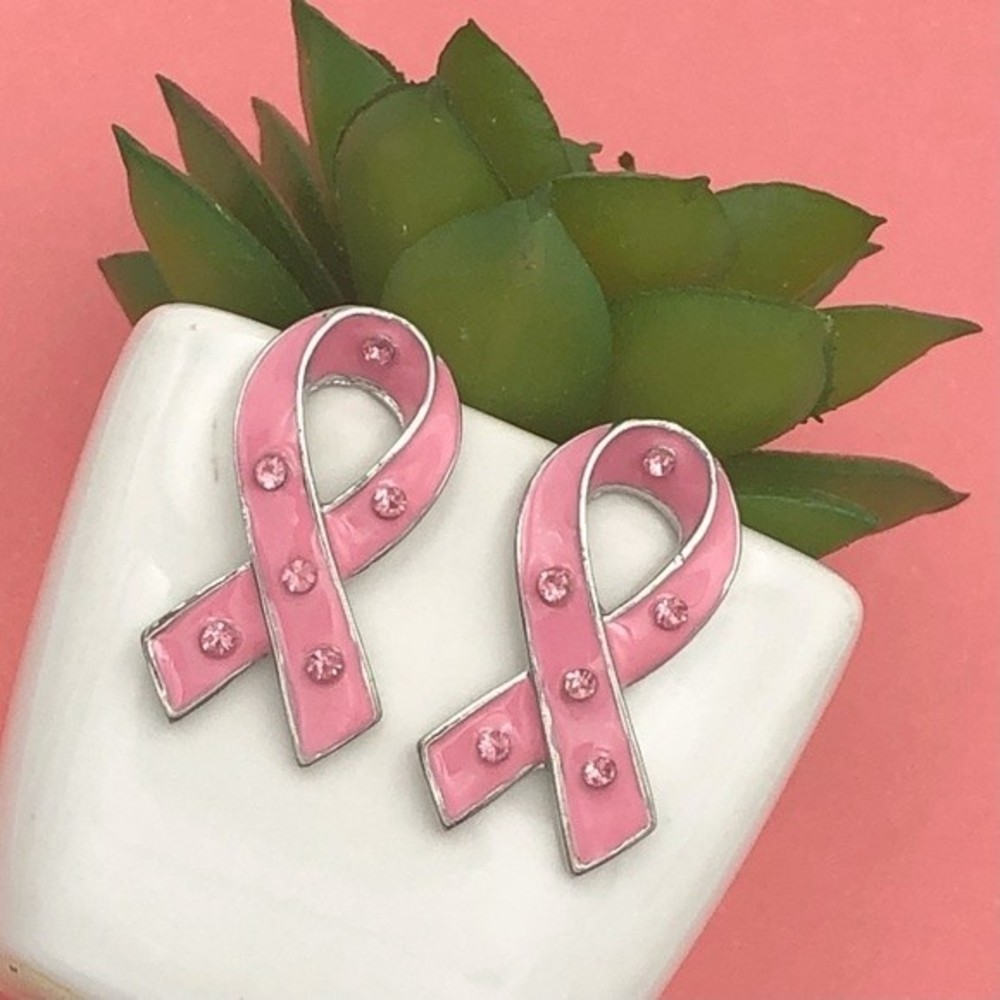 🌼 Pink Ribbon Breast Cancer Stud Earrings